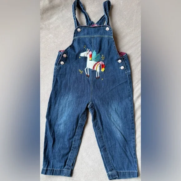 Toddler Girl Unicorn Denim Overalls 2-3 Years Blue Jean Romper 100% Cotton - Picture 1 of 10